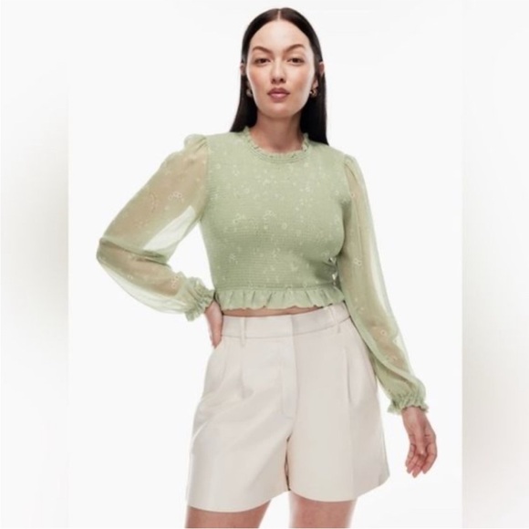 Aritzia Wilfred Tempest Smocked Floral Sheer Cottagecore Long Sleeve Blouse XS - Picture 2 of 10